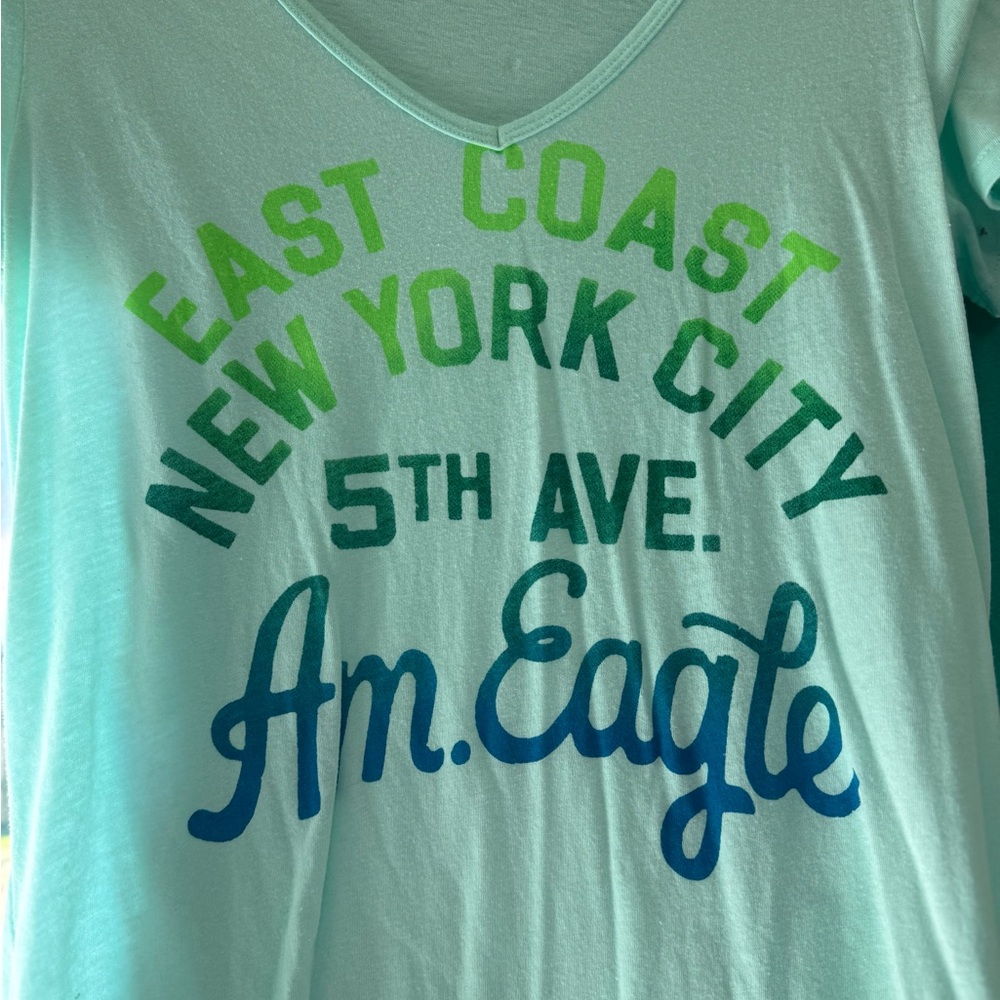 American Eagle Graphic Tee in Green and Blue